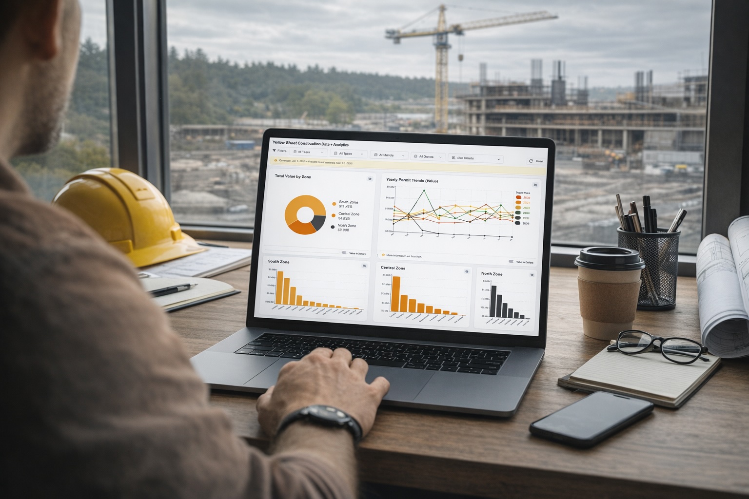 Construction Analytics Dashboard on Laptop